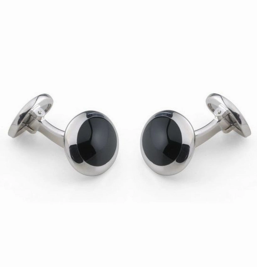 Deakin & Francis Cufflinks Sterling Silver Oval Handcut Onyx Inlay