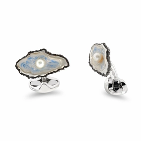 Deakin & Francis Cufflinks Sterling Silver Oxidised Oyster And Pearl