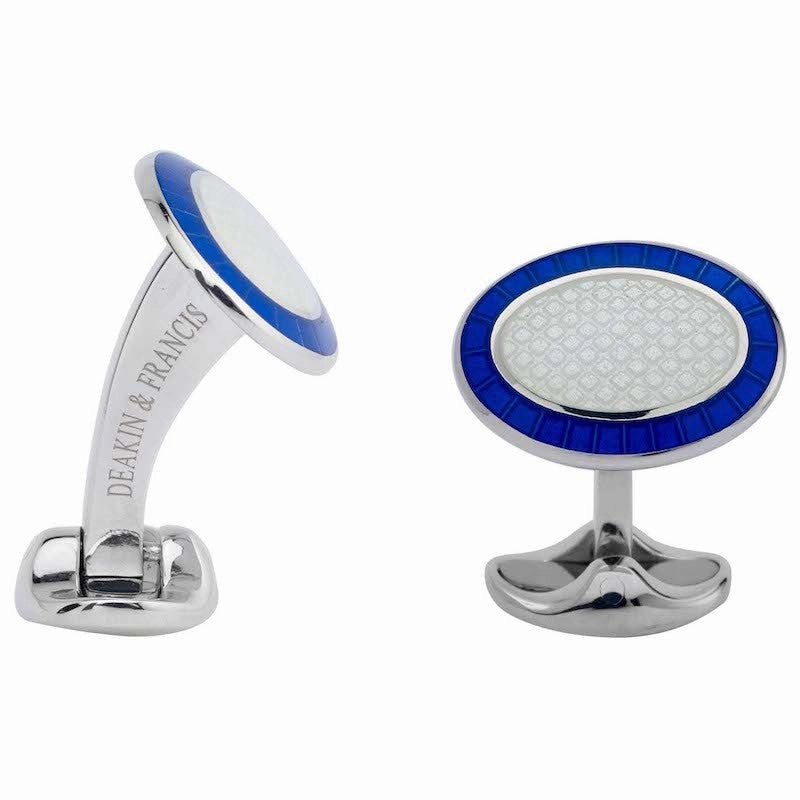 Deakin & Francis Cufflinks Sterling Sliver Royal Blue & Clear Oval