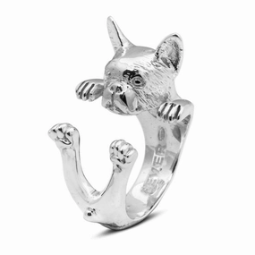 Dog Fever Sterling Silver Boston Terrier Hug Ring