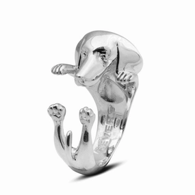 Dog Fever Sterling Silver Dachshund Hug Ring