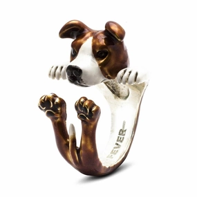 Dog Fever Sterling Silver Enamelled American Staffordshire Hug ring D