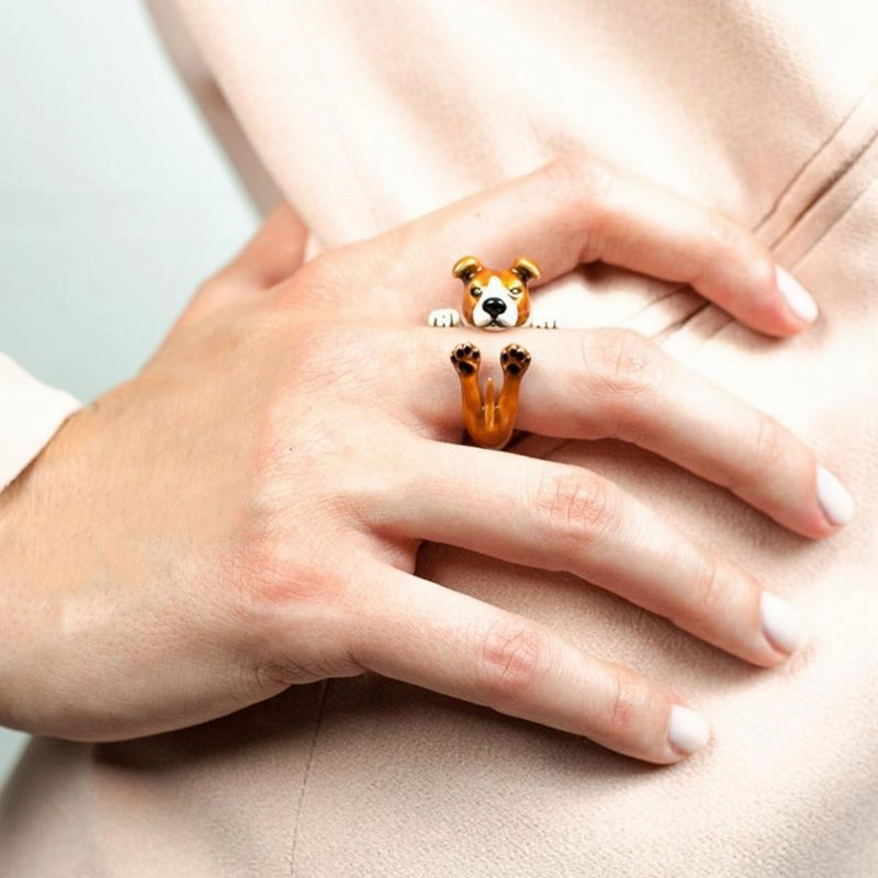 Dog Fever Sterling Silver Enamelled American Staffordshire Hug ring D
