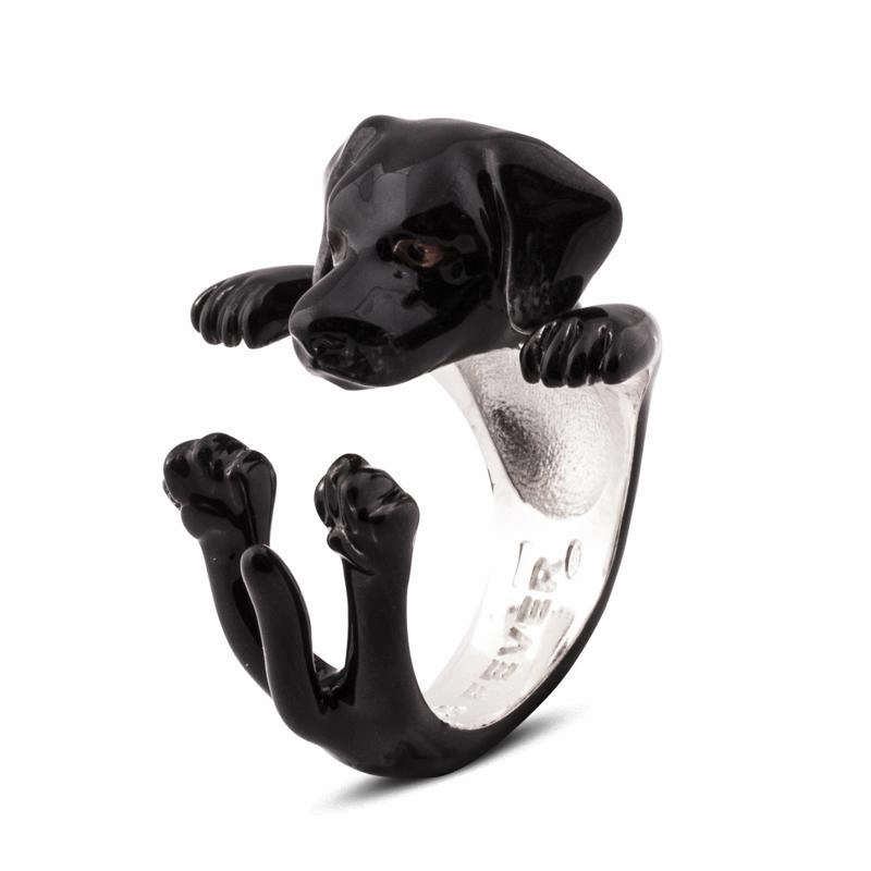 Dog Fever Sterling Silver Enamelled Black Labrador Retriever Hug Ring D