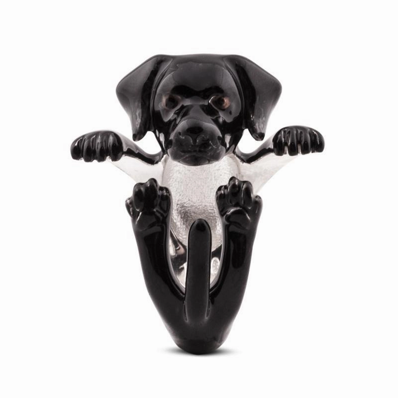 Dog Fever Sterling Silver Enamelled Black Labrador Retriever Hug Ring D