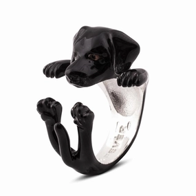 Dog Fever Sterling Silver Enamelled Black Labrador Retriever Hug Ring D