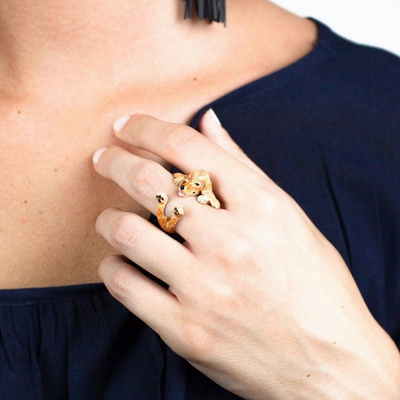 Dog Fever Sterling Silver Enamelled Cocker Spaniel Hug Ring D
