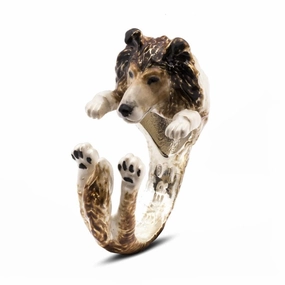 Dog Fever Sterling Silver Enamelled Collie Hug ring D