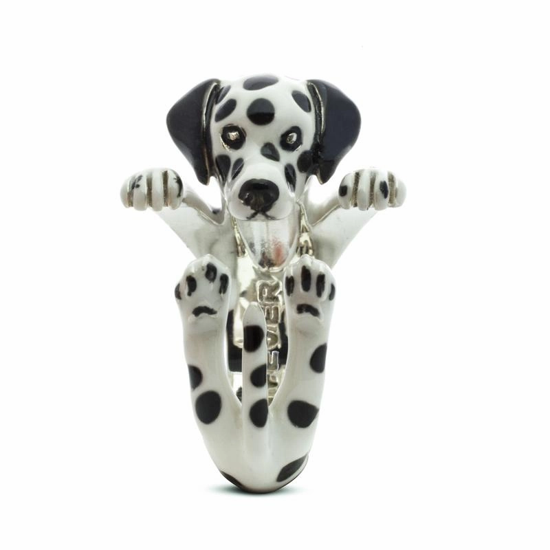 Dog Fever Sterling Silver Enamelled Dalmatian Hug Ring