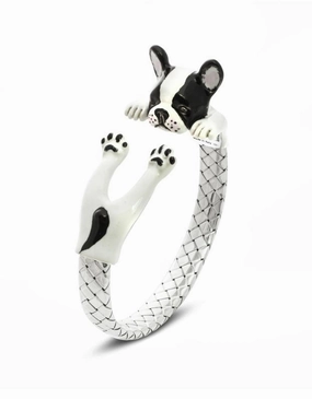 Dog Fever Sterling Silver Enamelled French Bulldog Hug Bracelet D