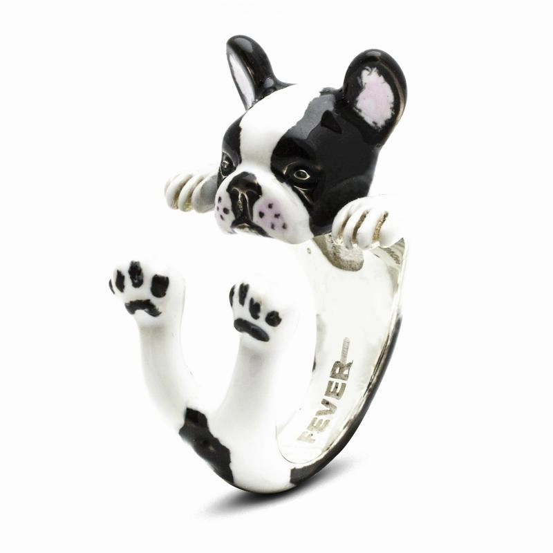 Dog Fever Sterling Silver Enamelled French Bulldog Hug ring D