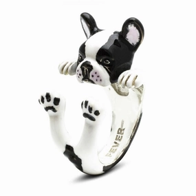 Dog Fever Sterling Silver Enamelled French Bulldog Hug ring D