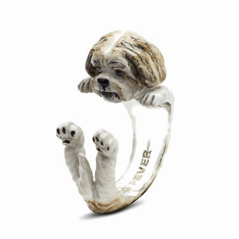 Dog Fever Sterling Silver Enamelled Shih Tzu Hug Ring D