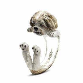 Dog Fever Sterling Silver Enamelled Shih Tzu Hug Ring D