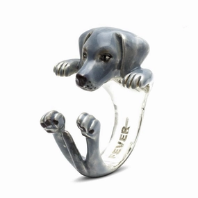 Dog Fever Sterling Silver Enamelled Weimaraner Hug Ring D