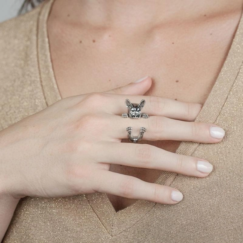 Dog Fever Sterling Silver French Bulldog Hug Ring