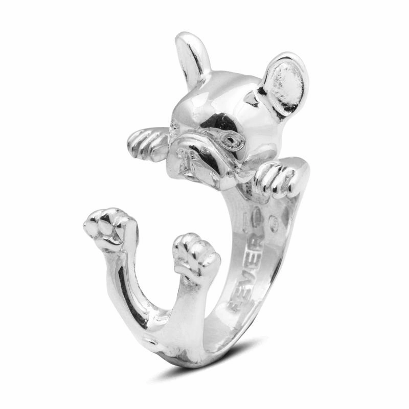 Dog Fever Sterling Silver French Bulldog Hug Ring