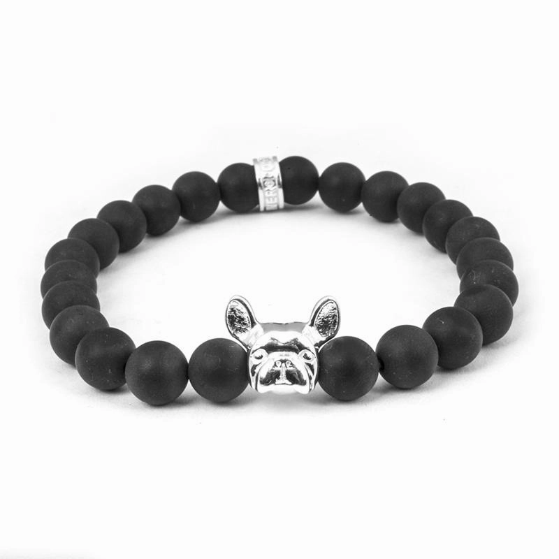 Dog Fever Sterling Silver Onyx French Bulldog Bracelet