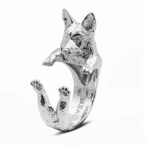 Dog Fever Sterling Silver Welsh Corgi Pembroke Hug ring D