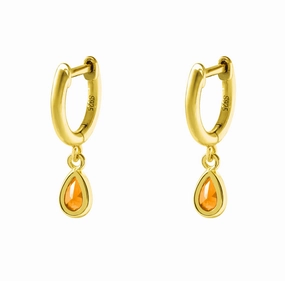 Earring - Coloured CZ Oval Drop YGP Huggie - pink or yellow available