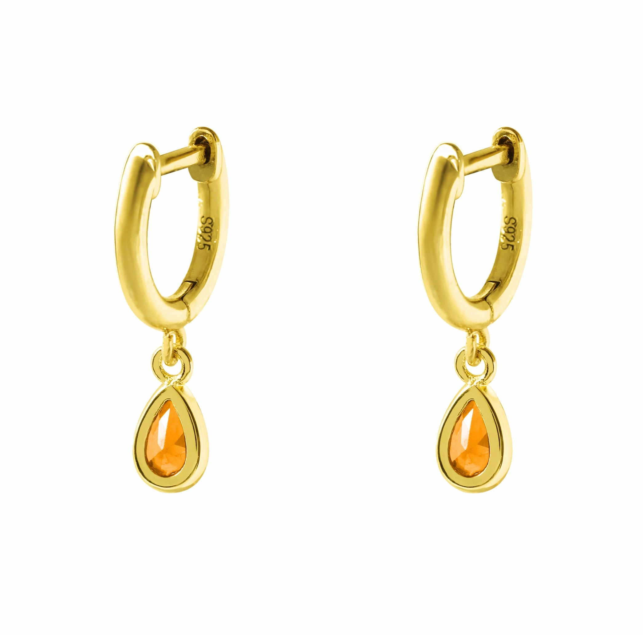 Earring - Coloured CZ Oval Drop YGP Huggie - pink or yellow available