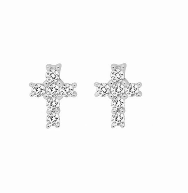 Earring - Cross with CZ Studs - 3 colours