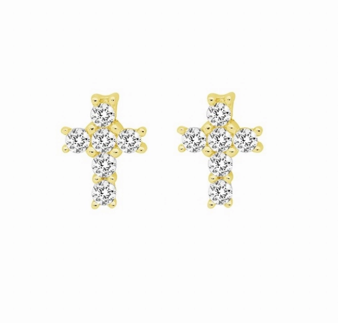 Earring - Cross with CZ Studs - 3 colours
