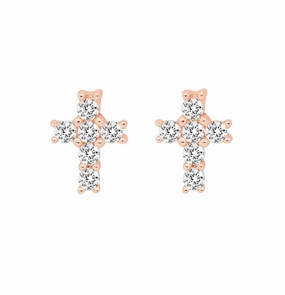 Earring - Cross with CZ Studs - 3 colours