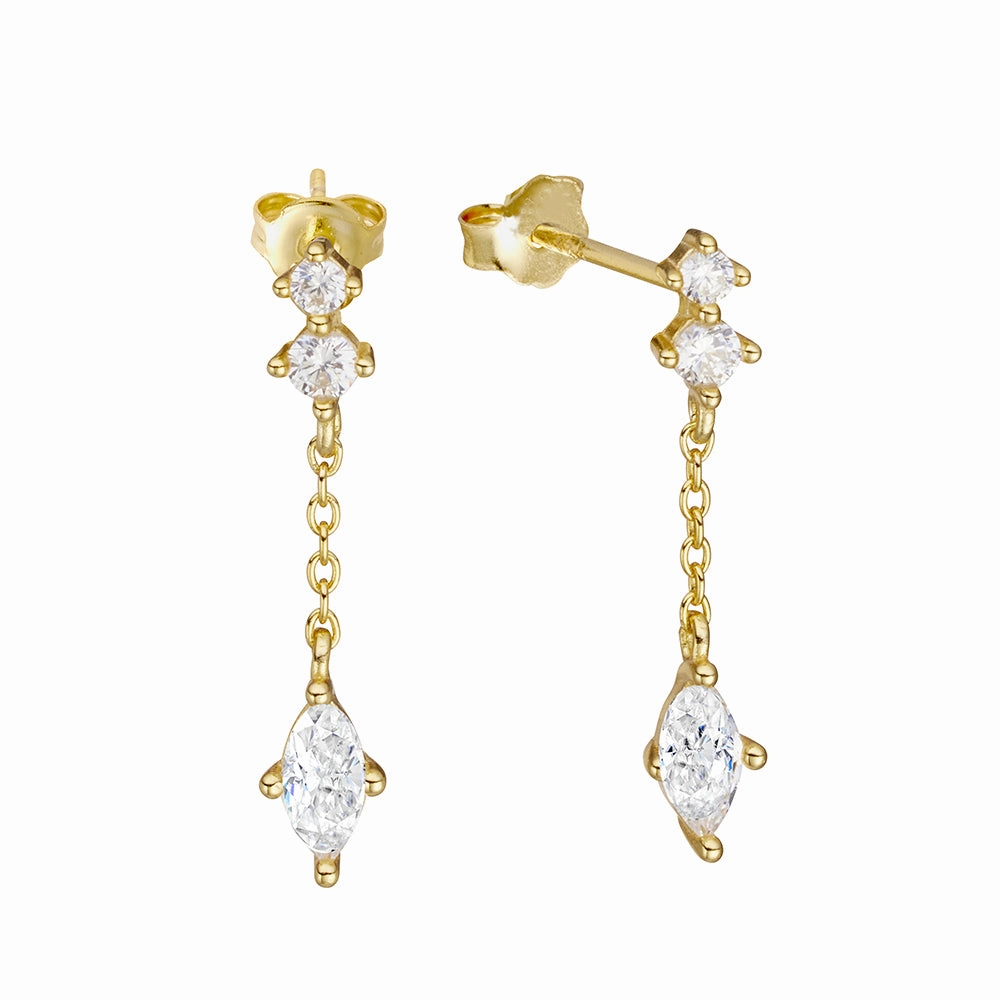 Earring - CZ Chain Drop Studs
