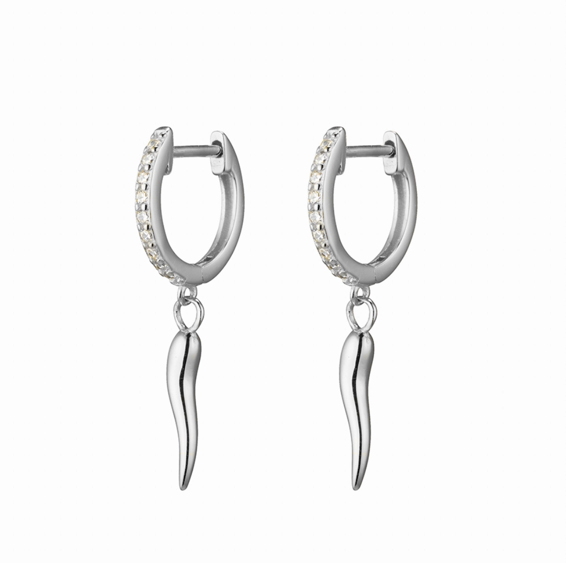 Earring -  CZ Huggies with Cornicello Horn Charm