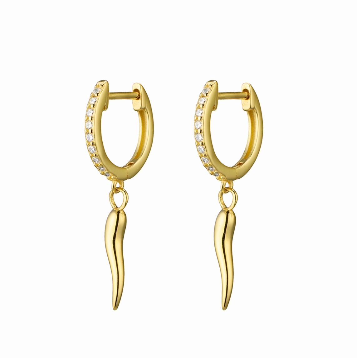 Earring -  CZ Huggies with Cornicello Horn Charm