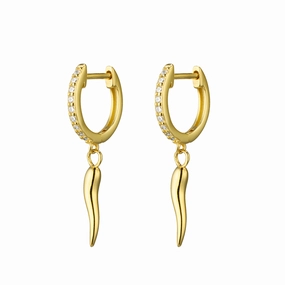 Earring -  CZ Huggies with Cornicello Horn Charm