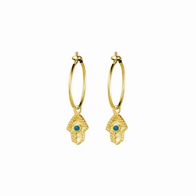 Earring -  Hamsa hand and turquoise lapis Hoops