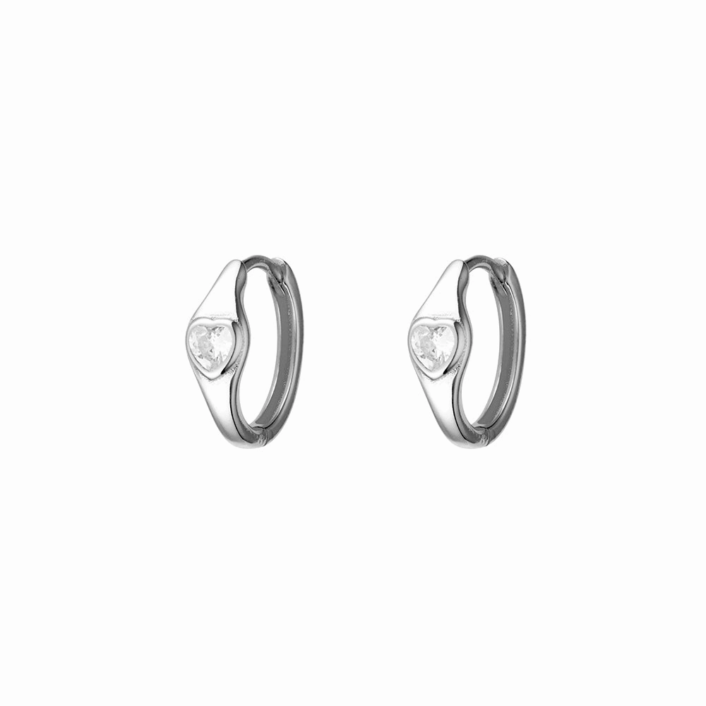 Earring - Huggies with Heart Shaped CZ Stone
