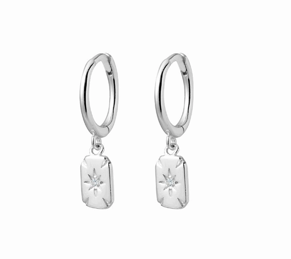 Earring -  Petite Tag with CZ Northern Star Huggie Earrings - 2 colours