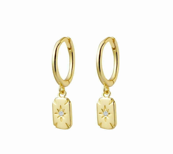 Earring -  Petite Tag with CZ Northern Star Huggie Earrings - 2 colours