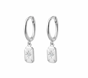 Earring -  Petite Tag with CZ Northern Star Huggie Earrings - 2 colours