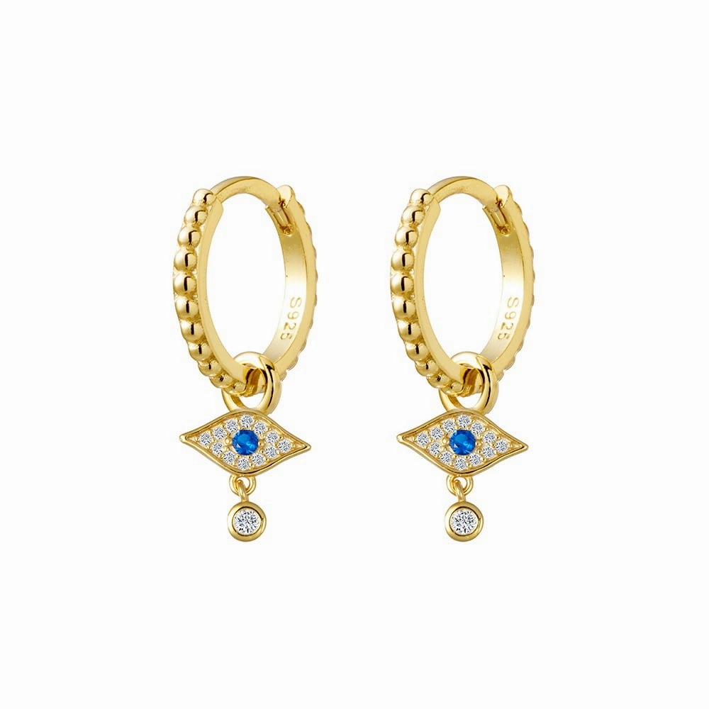 Earring -  Removable CZ Evil Eye Huggie