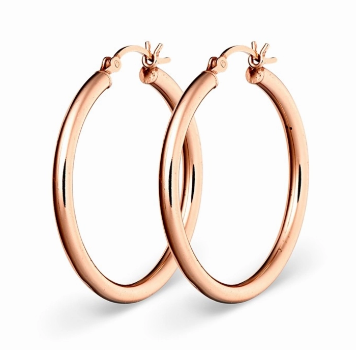 Earring - Rosegold Plain Hoop Earring - 2 Sizes