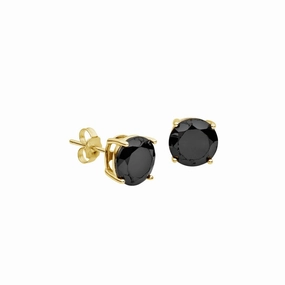 Earring -  Round Black Cubic Zirconia Gold Studs
