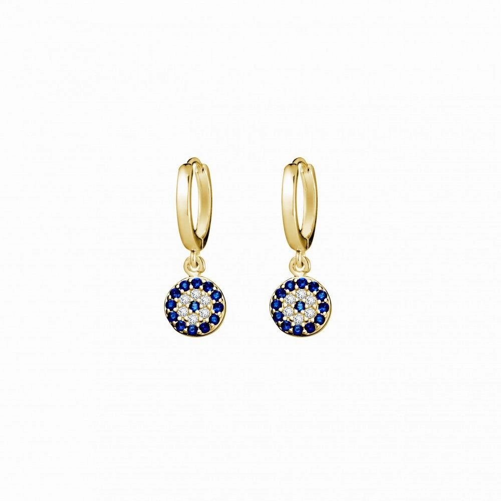 Earring -  Round CZ Evil Eye Huggie