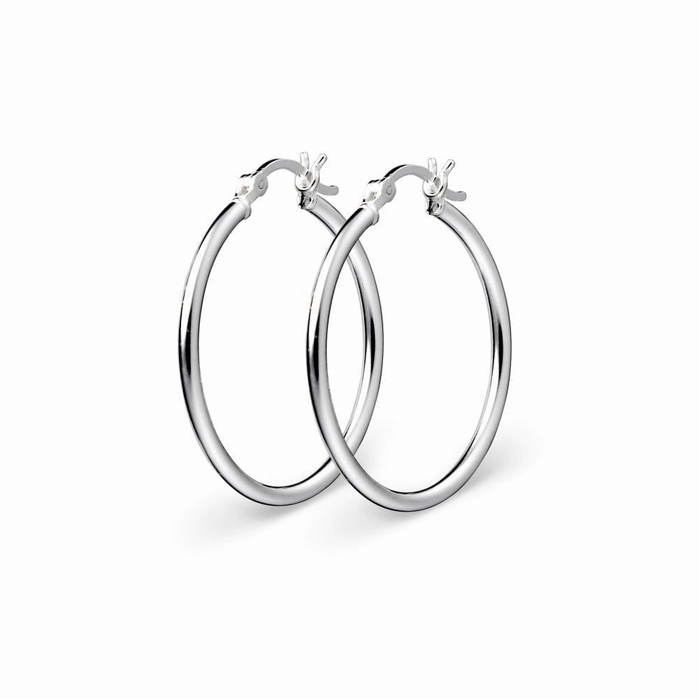 Earring - Round Plain Silver Hoops