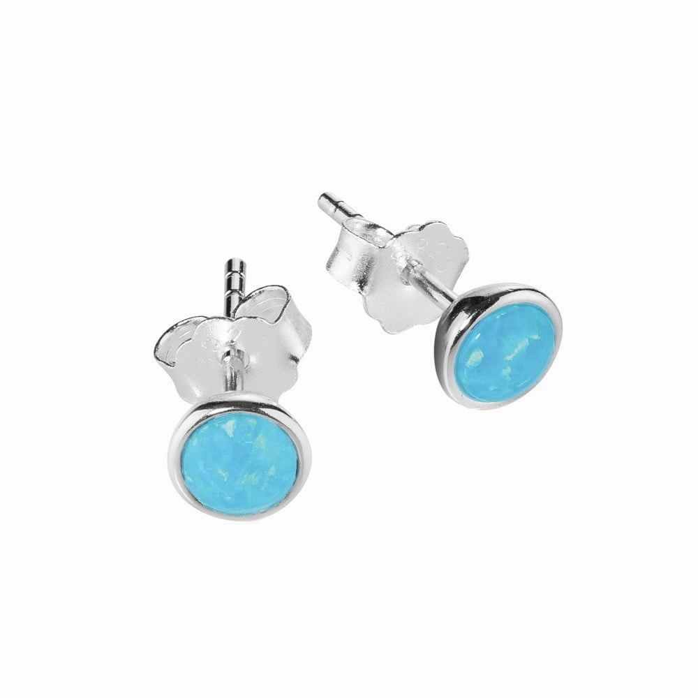 Earring - Silver Opalite Bezel Set Studs