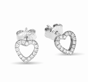 Earring - Sterling Silver Open Heart with CZ detail Stud Earrings