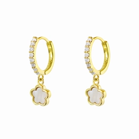 Earring - White Flower with CZ detailing Huggie