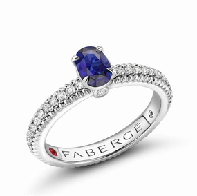Faberge Colours of Love 18ct White Gold Blue Sapphire Diamond Fluted Ring