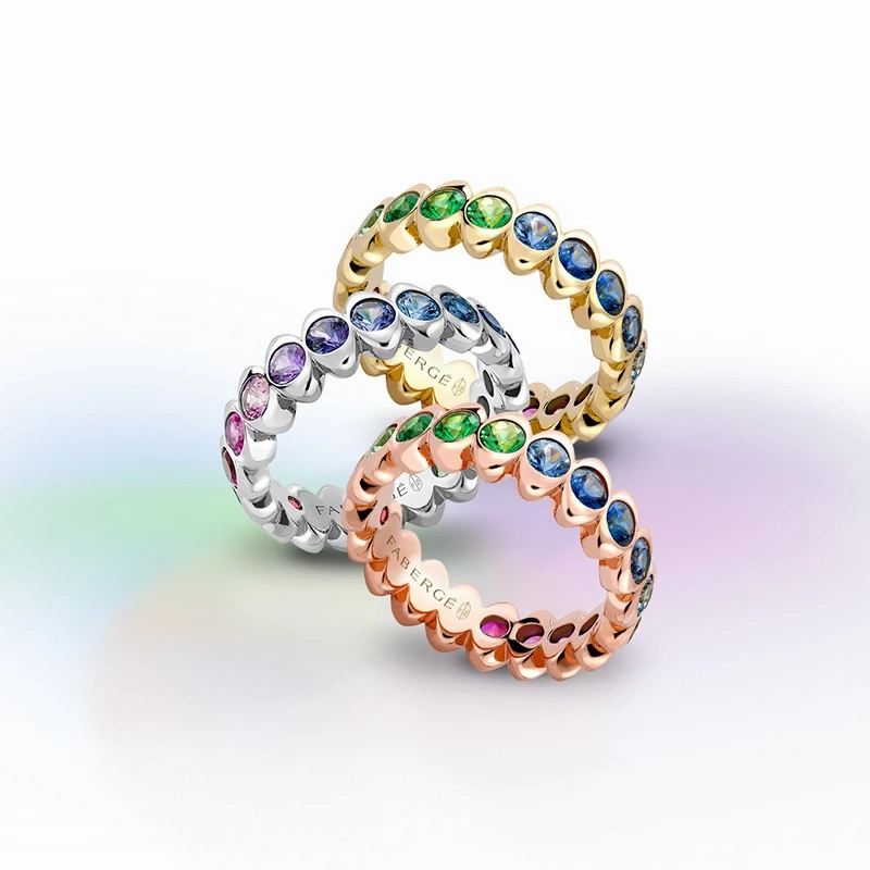 Faberge Colours of Love Cosmic Curve 18ct White Gold Rainbow Gemstone Eternity Ring