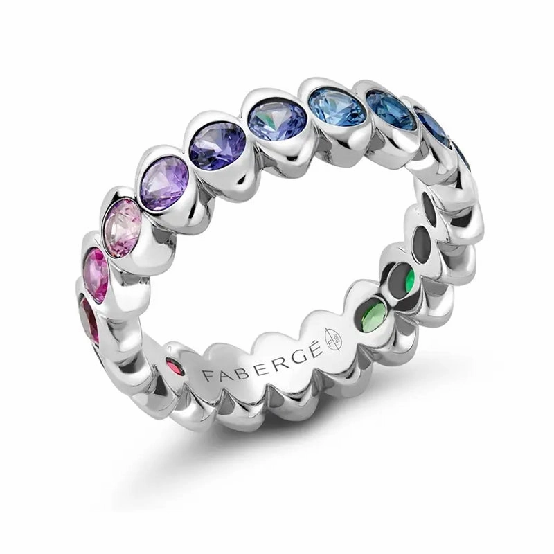 Faberge Colours of Love Cosmic Curve 18ct White Gold Rainbow Gemstone Eternity Ring