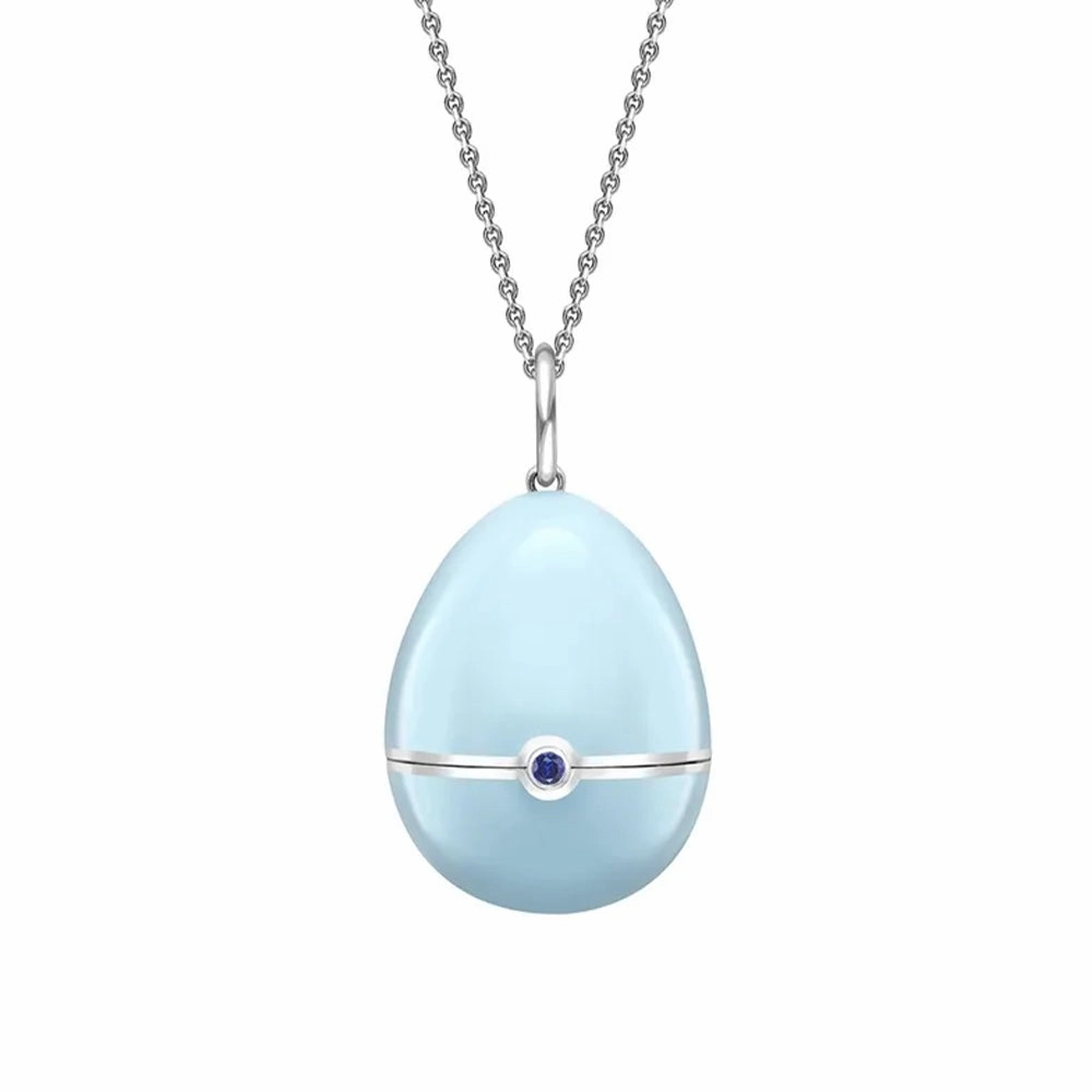 Faberge Essence 18ct White and Yellow Gold Sapphire Blue Lacquer Teddy Surprise Locket