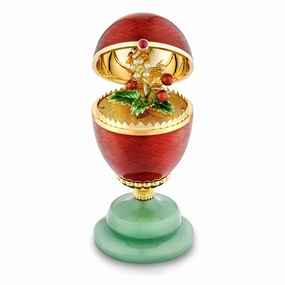 Faberge Heritage 18ct Yellow Gold Red Enamel Limited Edition Egg Objet with Strawberry Surprise